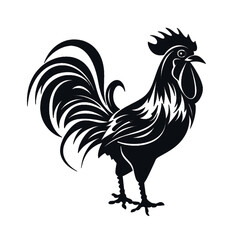 Black silhouette, tattoo of a hen, rooster on white background. Vector.