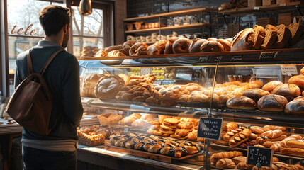 A Man Admires The Delectable Display Of Pastries