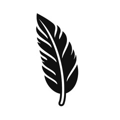 Black silhouette, tattoo of a feather on white background. Vector.