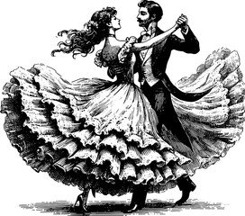Vintage Dancing Couple - obrazy, fototapety, plakaty