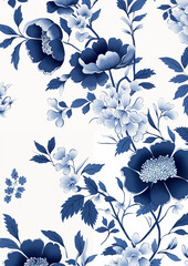 Elegant Blue and White Chinoiserie Floral Pattern - Minimalist Design