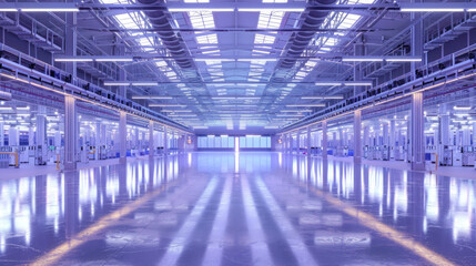 High-Tech Manufacturing Plant or Warehouse with Futuristic Lighting