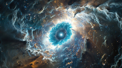 Blue glowing nebula, remnant of supernova explosion, looking like God's eye