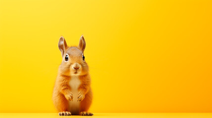 red squirrel on yellow background