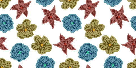 Vector hand drawn flowers. Seamless pattern for textile design, wallpaper, stationery, home decor, packaging, background, art and crafts.