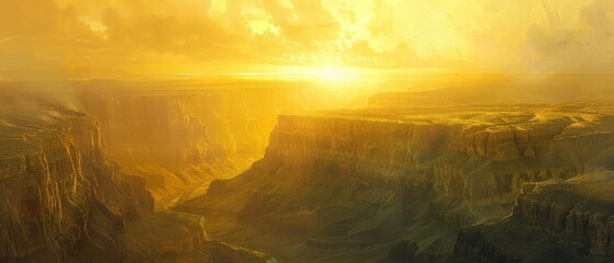 Sunrise over the Grand Canyon, USA, painting the sky in hues of gold