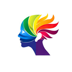 Abstract Rainbow-Colored hair on Human Profile Silhouette for Artistic Expression on transparent background
