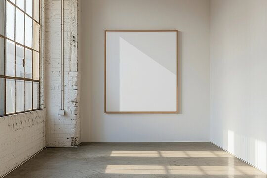 empty mockup frame isolated on white wall