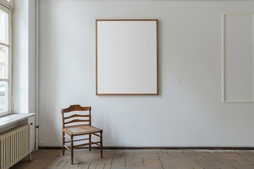 empty mockup frame isolated on white wall