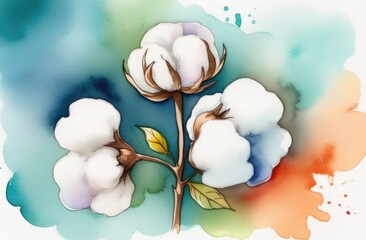 Cotton flower in watercolor style. Watercolor Wild Flower for Background, Frame Pattern,