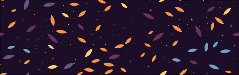 Modern design template in minimal style. Vector illustration. Leaves Isolated Design. Border frame of colorful autumn leaves on dark background. Ornate border with tropic leaves. Seamless. - obrazy, fototapety, plakaty