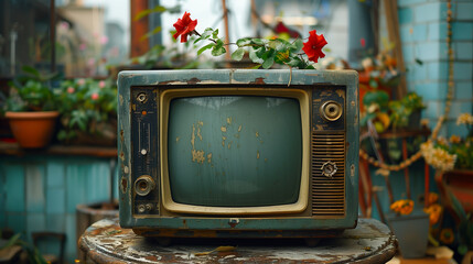 Old retro and broken tv