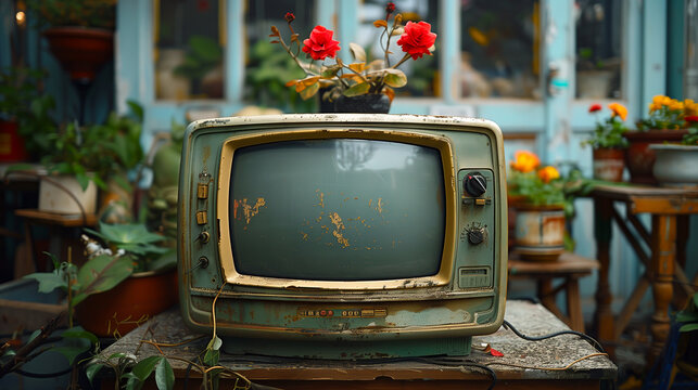 Old retro and broken tv