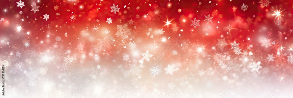 Aufkleber a festive red and white background adorned with delicate snowflakes falling gently, creating a magic