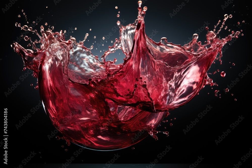 Leinwandbilder a vibrant, ruby-red liquid erupts from a delicate glass, creating a captivating splash mid-air in a 
