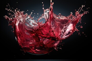 A vibrant, ruby-red liquid erupts from a delicate glass, creating a captivating splash mid-air in a beautiful display of motion and color - obrazy, fototapety, plakaty