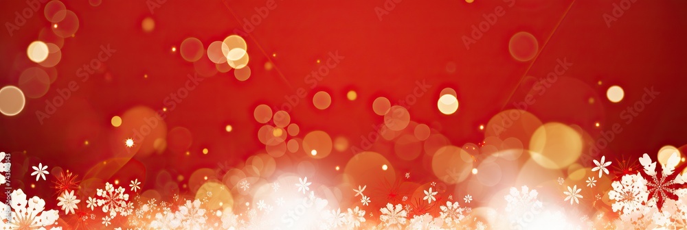 Poster a festive red and white background adorned with delicate snowflakes falling gently