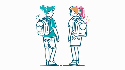 Back to school concept. Two girls with backpacks. Vector illustration