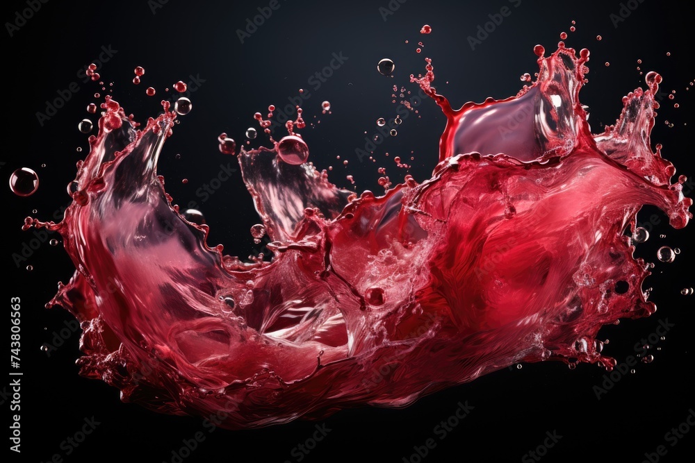 Aufkleber a vibrant red liquid dances and splashes against a dark, ominous black background, creating a mesmer