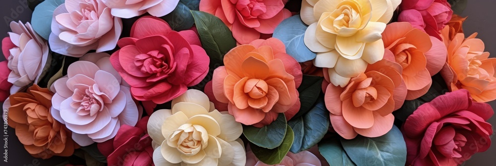 Aufkleber vibrant paper flowers cascade down the wall, creating a stunning and whimsical display of colors and