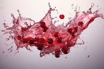 A vibrant red liquid dances and splashes into the crystal-clear water, creating a mesmerizing display of color and motion