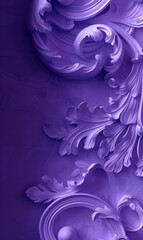 Vibrant purple with baroque floral patterns in an abstract design.