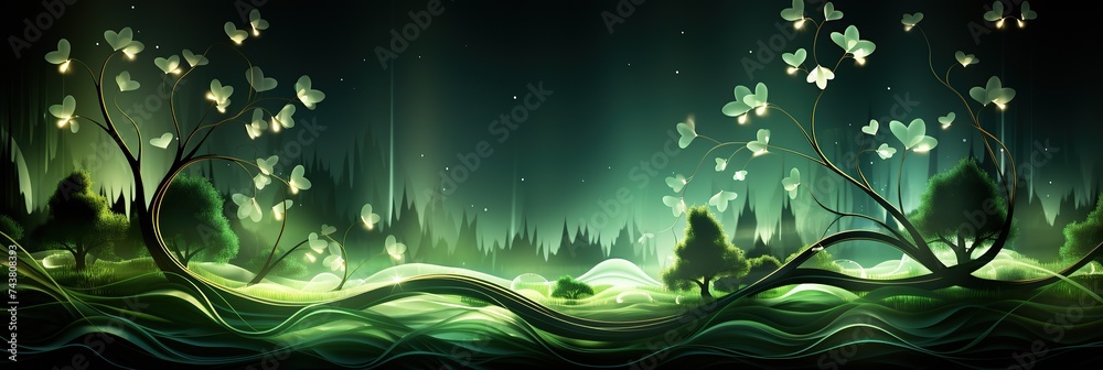 Poster dense forest, teeming with a myriad of towering trees in varying shades of green