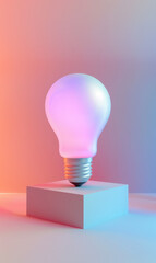 Pastel-coloured lightbulb on a pedestal representing creativity and innovation.