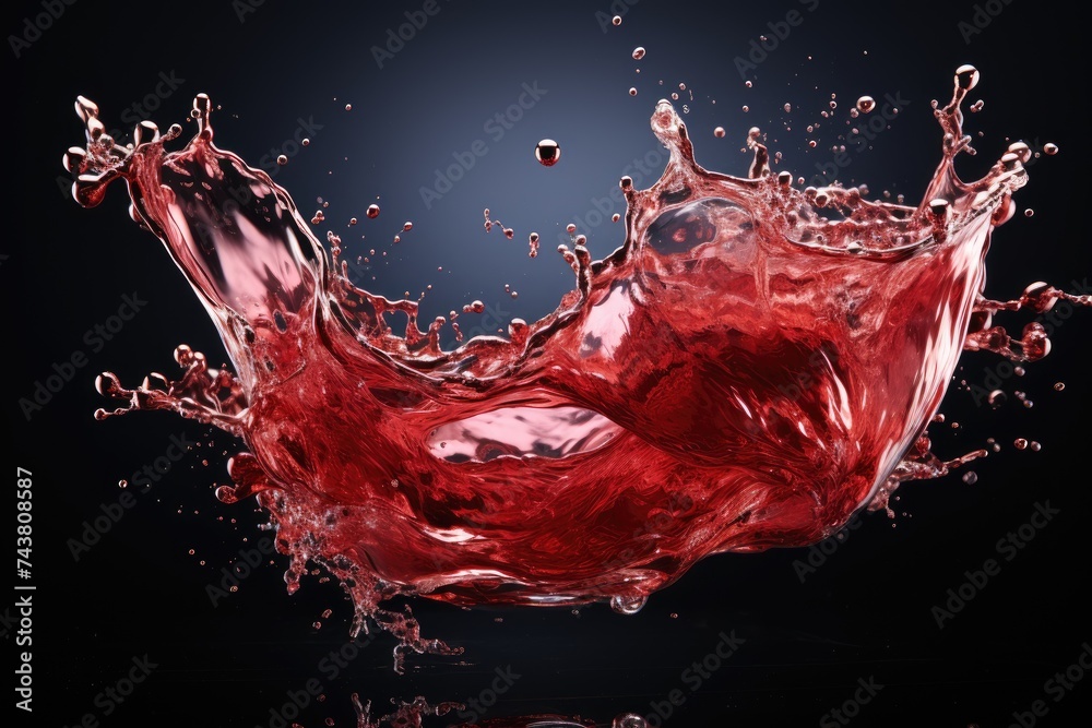 Poster A vibrant red liquid explodes into the air in a mesmerizing display of movement and energy, creating a stunning visual feast