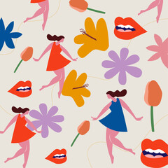 Greeting card for International Women's Day.Floral spring pattern.Vector illustration.