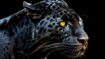 Intense close up of a majestic black panther s piercing eyes glowing in the darkness