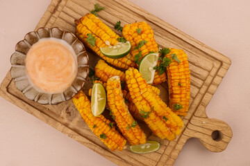 Homemade Corn Ribs Served With Spicy Mayo.