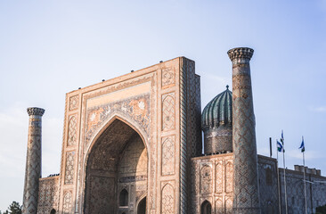 Registan Square, Ulugbek Madrasah, Sherdor Mosque Madrasah and Tillya-Kari Madrasah in the ancient...