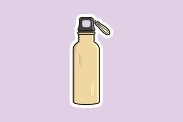 Water Bottle with Carry Strap Sticker vector illustration. Drink object icon concept. Sport and Gym drinking water bottle sticker vector design with shadow.
