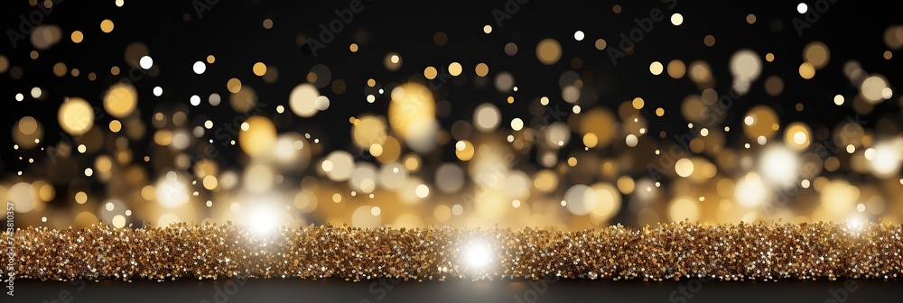 Poster A dazzling black and gold background adorned with an abundance of shimmering sparkles, creating a luxurious and enchanting ambiance