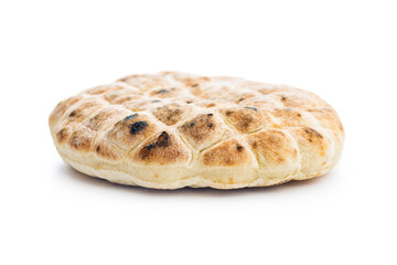 Arabic flat pita bread isolated on white background.