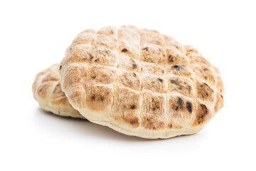 Arabic flat pita bread isolated on white background.