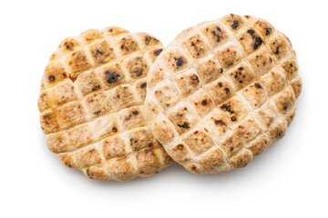 Arabic flat pita bread isolated on white background.