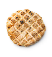 Arabic flat pita bread isolated on white background.
