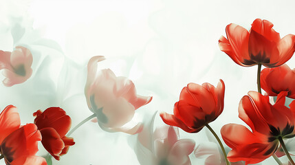 Red Tulips with Wisps of Smoke on White Background
