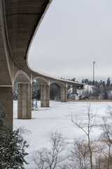 540 meter long beam bridge a cold winter day