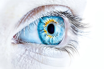 Close up iris eye isolated on white background