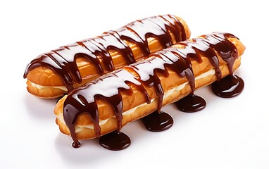 Appetizing French eclair on white background.