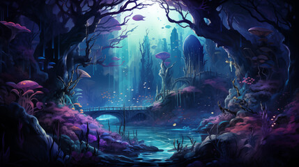 Magical River Running Through an Alien Forest