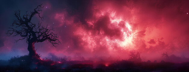 Naklejka premium Silhouette dead tree background