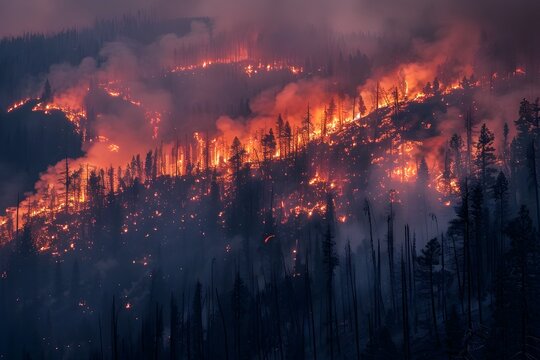 Forest Fire Burning in the Mountains