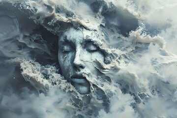 Surreal Ocean Painting of a Womans Face