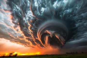 Tornado in the Sky during Sunset Time