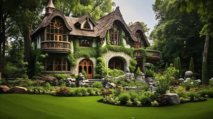 An awesome house with a green grass lawn and beauty