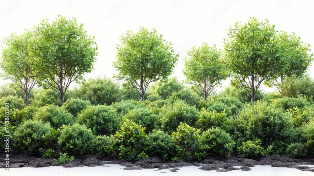 Aufkleber the lush greenery of summer trees isolated on a white background. rows of trees and shrubs.
